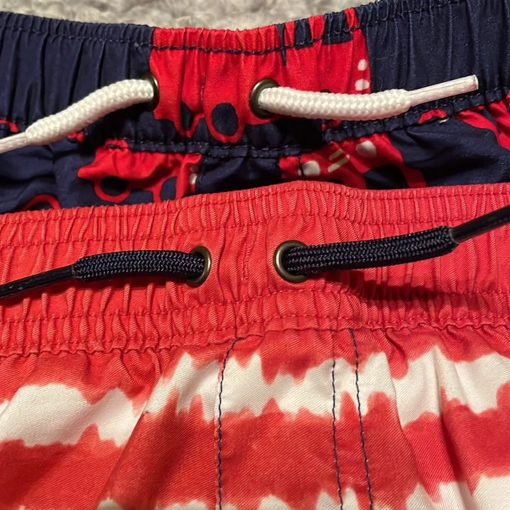 Carter’s~2 Boys Swim Shorts in Red, White and Blue. Elastic Waistband Size:12M